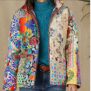 NWT Johnny Was ITA Alyssa Reversible Down Feather Puffer Jacket Boho Size Medium